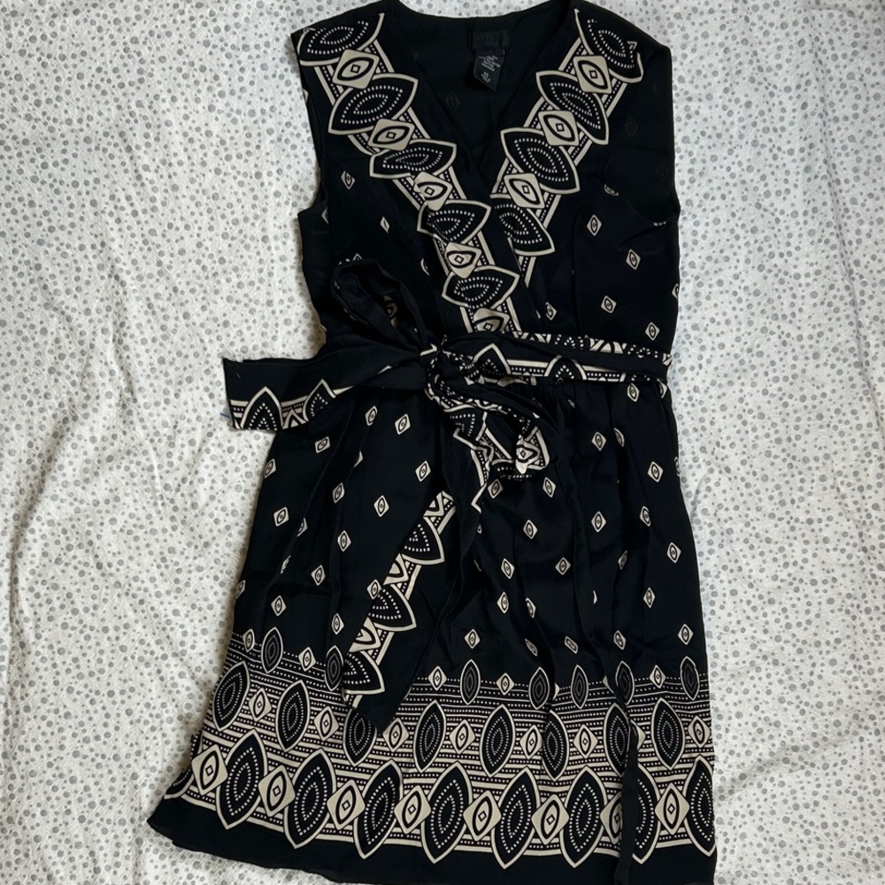 Anna Sui Black and Cream Silk Geometric Mini Dress